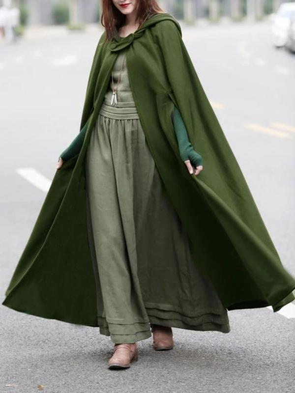 Seindeal Hooded Elegant Floor-length Cloak Poncho Cape Wool Coat Medieval Winter Coat Women Halloween Pregnant