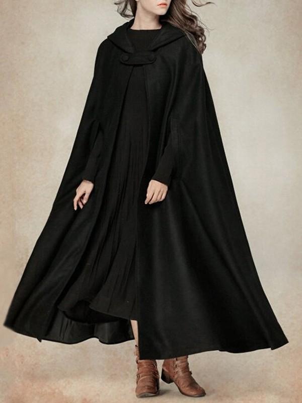 Seindeal Hooded Elegant Floor-length Cloak Poncho Cape Wool Coat Medieval Winter Coat Women Halloween Pregnant