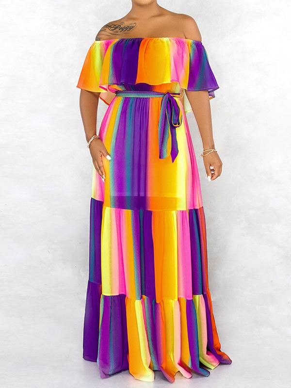 Offshoulder Belt Falbala Maternity For BabyShower Maxi Dress