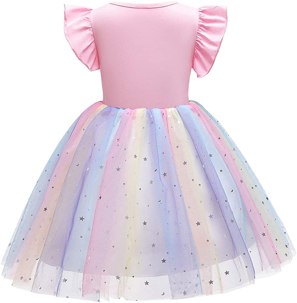 Seindeal Girls Unicorn Dress Summer Rainbow Tulle Grils' Dresses Kids Princess Dress for Cosplay Wedding Birthday Party Casual Outfits Clothing 2-10 Years