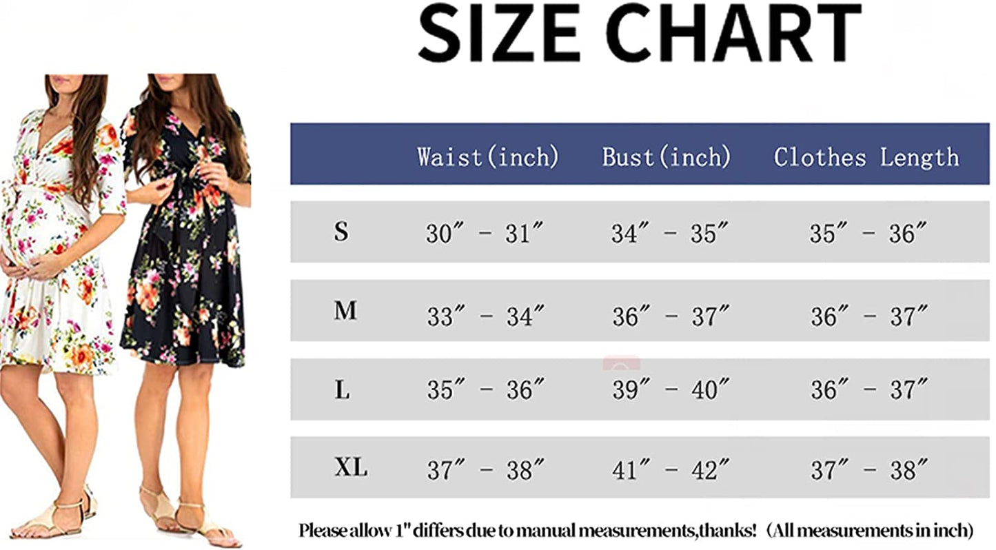 Women's Floral Maternity Wrap Dress Short Length V Neck with Waist Belt