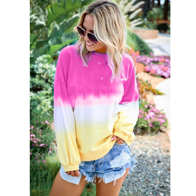 Seindeal Tie Dye Print Plus Size T-Shirt for Women Comfy Round Neck Casual Long
