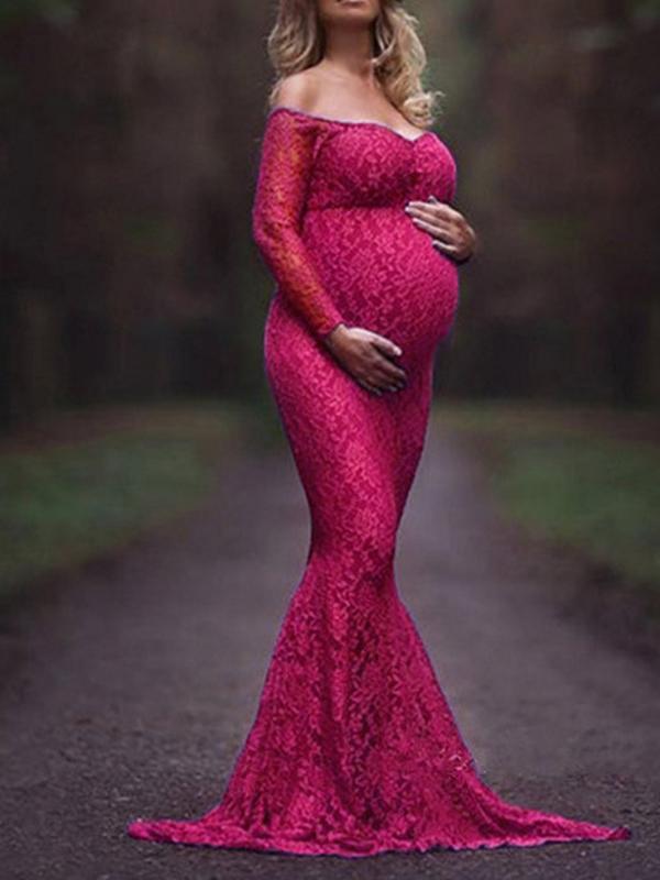 Lace Off Shoulder Bodycon Mermaid Maternity For Babyshower Maxi Dress