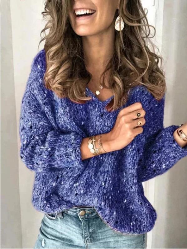 Patchwork V-neck Long Sleeve Crochet Oversized Casual Maternity Sweater
