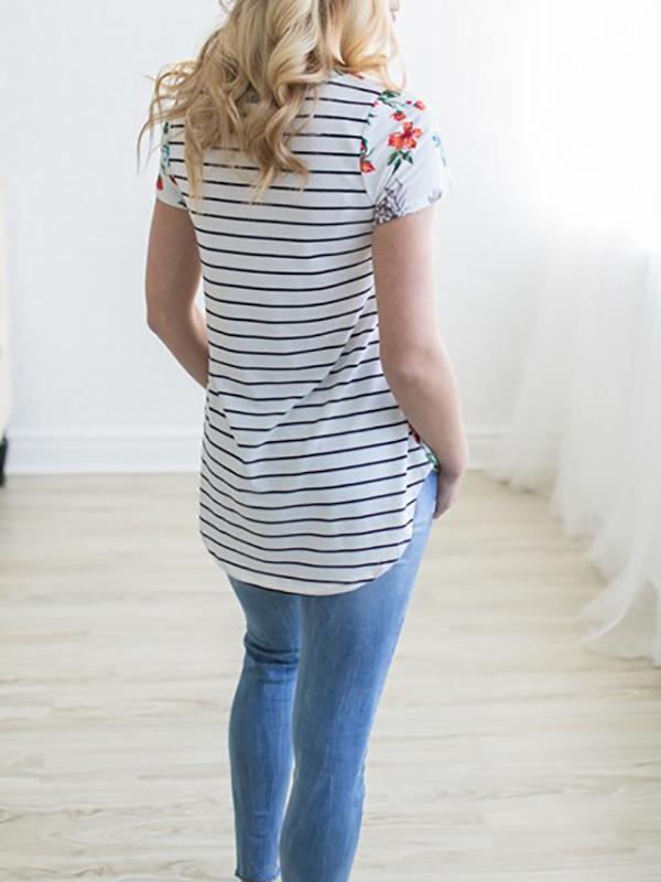 Floral Pockets Comfy Round Neck Short Sleeve Maternity T-Shirt