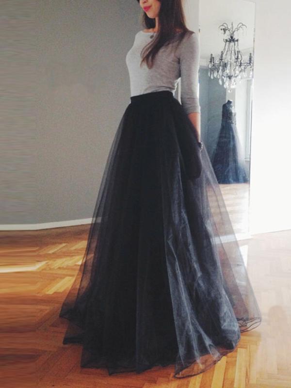 Seindeal Mesh Pleated Elastic Waist Floor Length Elegant Tutu Maxi Skirt Tulle Skirt Evening Skirt Women Fashion