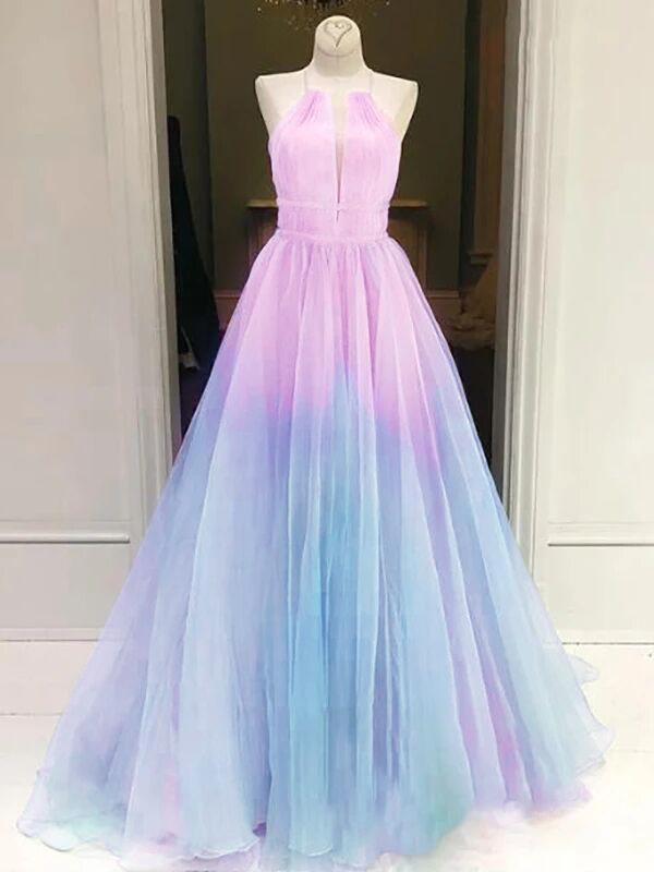 Pink-Blue Gender Reveal Grenadine Backless Maternity Maxi Dress
