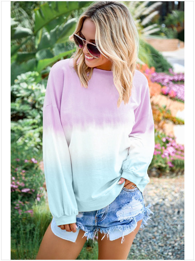 Seindeal Tie Dye Print Plus Size T-Shirt for Women Comfy Round Neck Casual Long