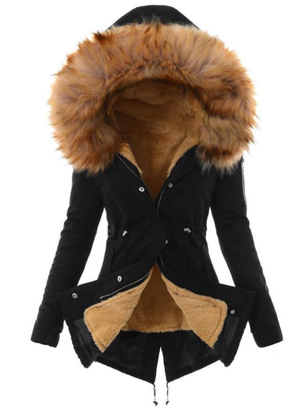 Patchwork Fur Drawstring Hoodie Long Sleeve Maternity Padded Coat