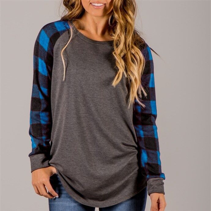 Seindeal Christmas Red Plaid Print Round Neck Plus Size Long Sleeve Maternity T-shirt