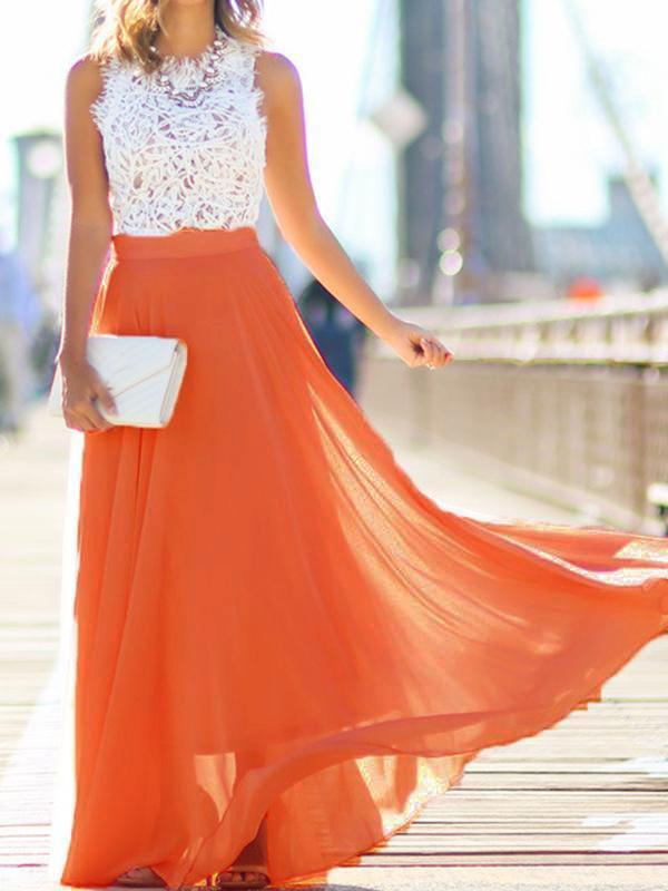 Pleated high waist women skirts chiffon skirt