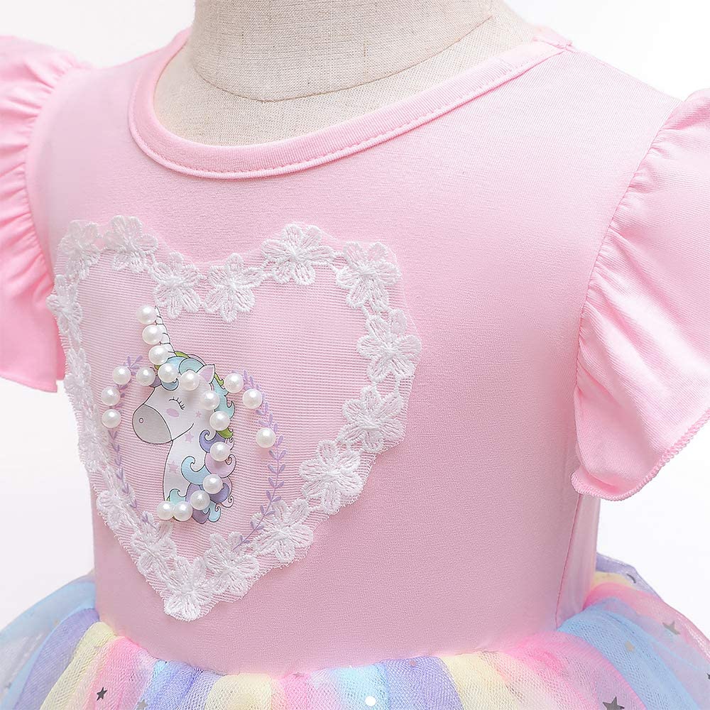 Seindeal Girls Unicorn Dress Summer Rainbow Tulle Grils' Dresses Kids Princess Dress for Cosplay Wedding Birthday Party Casual Outfits Clothing 2-10 Years