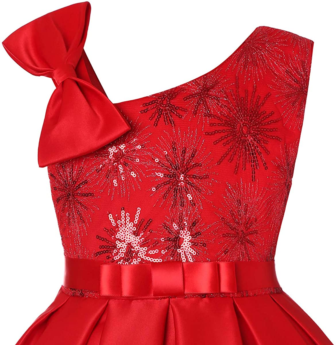 Girls Sequin Dresses Single Shoulder Princess Kids Gown for Birthday Party 2-10Years UK