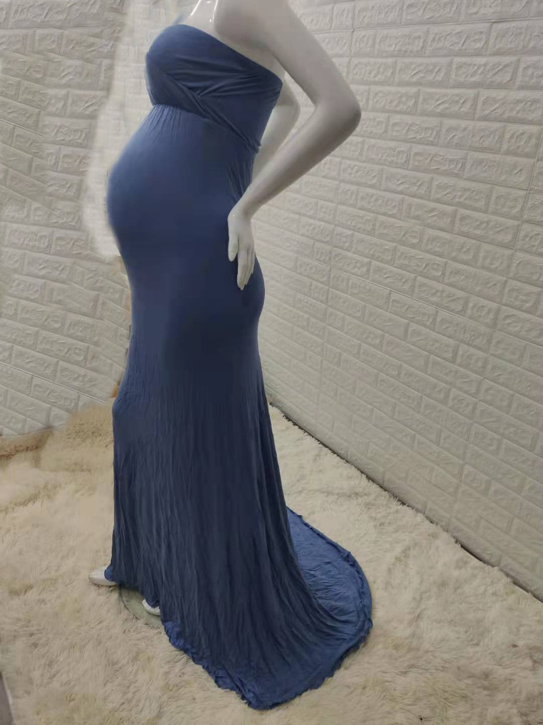 Seindeal Bandeau Off-Shoulder Sleeveless Babyshower Maxi Maternity Dress