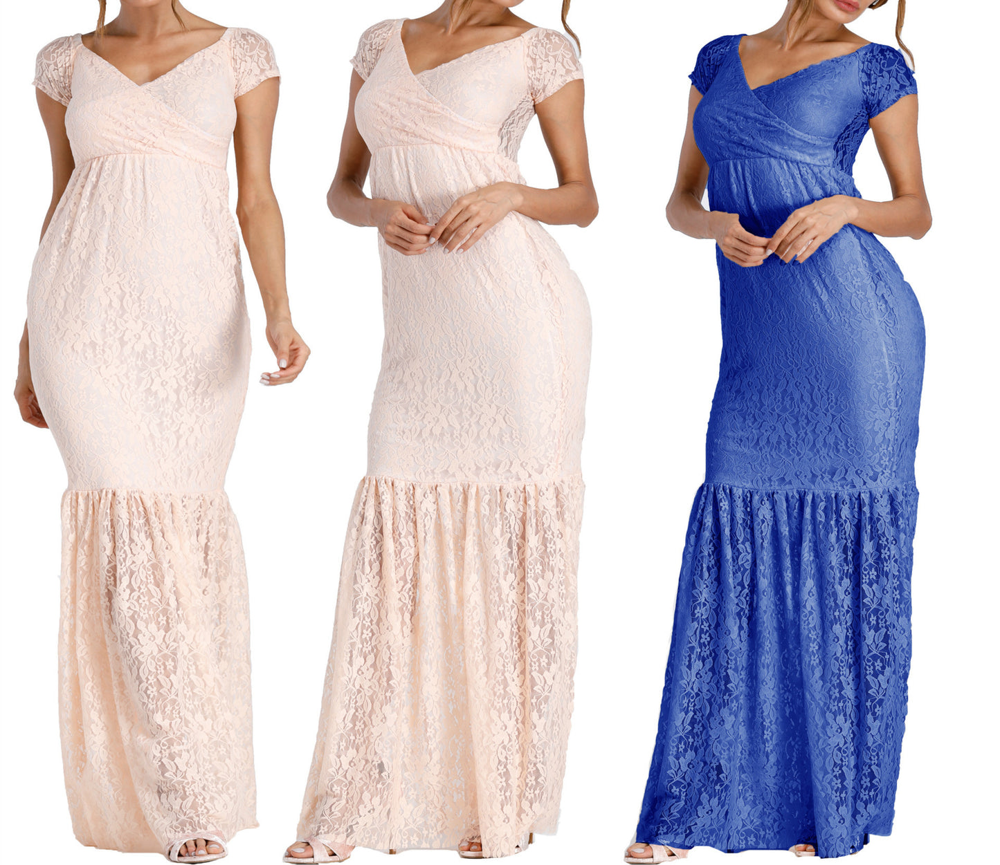 Seindeal Boho Pink Lace Plus Size Maternity Dress Cheap Pleated Bodycon Mermaid Maxi Dress for Photoshoot