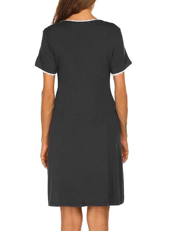 Seindeal Lace Draped V-neck Short Sleeve Mini Maternity Nursing Pajama Dress