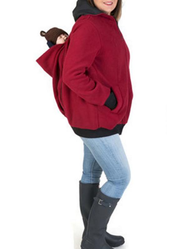 Kangaroo Pocket Zipper Long Sleeve Maternity Fashion Pullover Sweatshirt