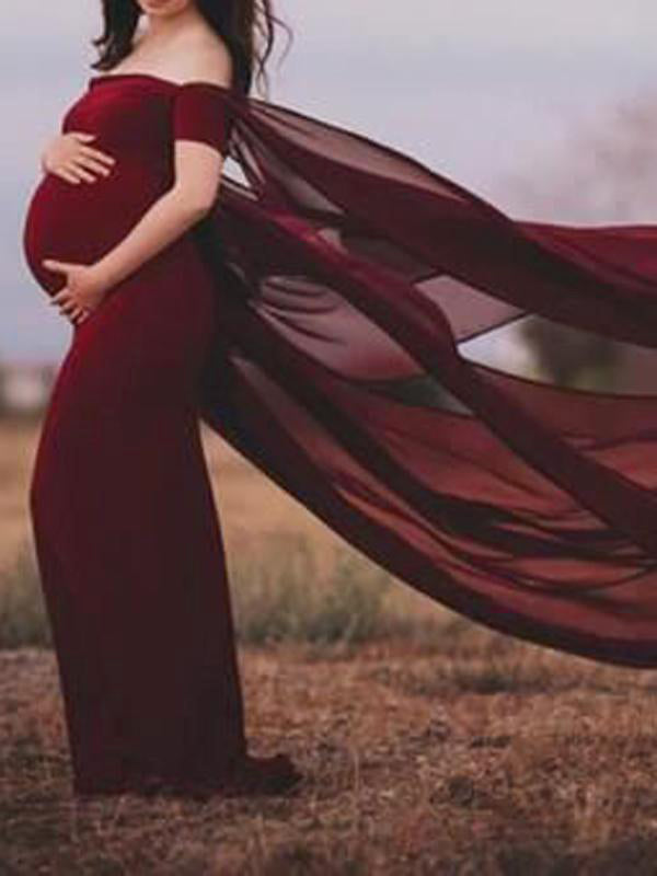 Seindeal Off Shoulder Bodycon Cloak Maxi Maternity Dress for Baby Shower Girl