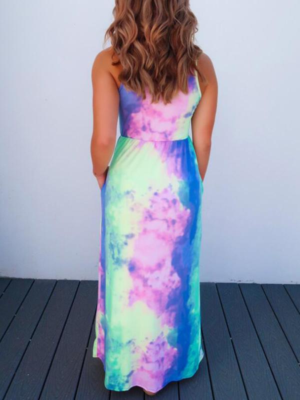 Rainbow Tie Dye Pockets Gender Reveal Party Maxi Maternity Dress
