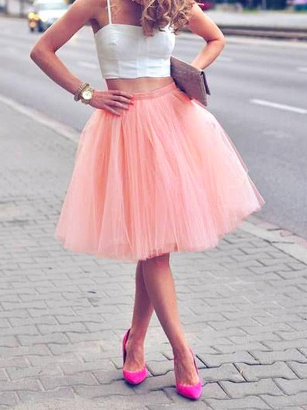 CarmineRose Mesh Tiered Beautiful Regular Elastic Waist Women's Tulle Skirt