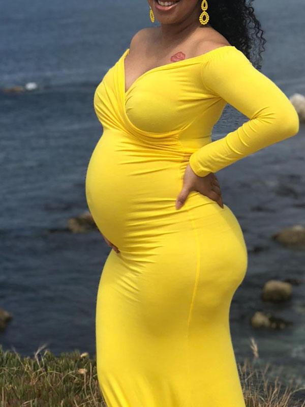 Seindeal Off Shoulder Backless Draped Mermaid Maternity Photoshoot Dress Pink