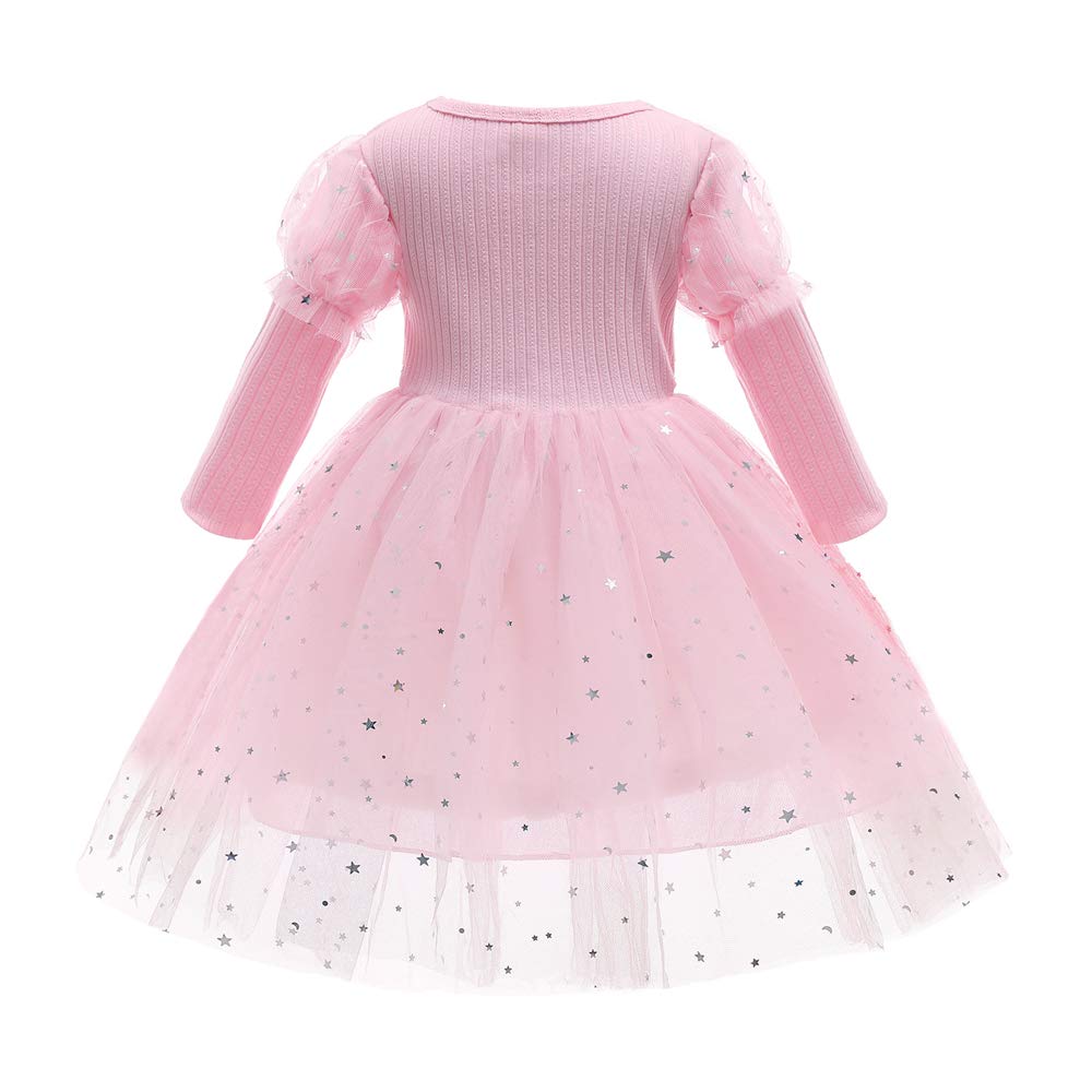 Toddler Girls Rainbow Pageant Dresses Long Sleeve Sparkly Tutu Princess Gown for Birthday Christmas Wedding Party 2-10Years