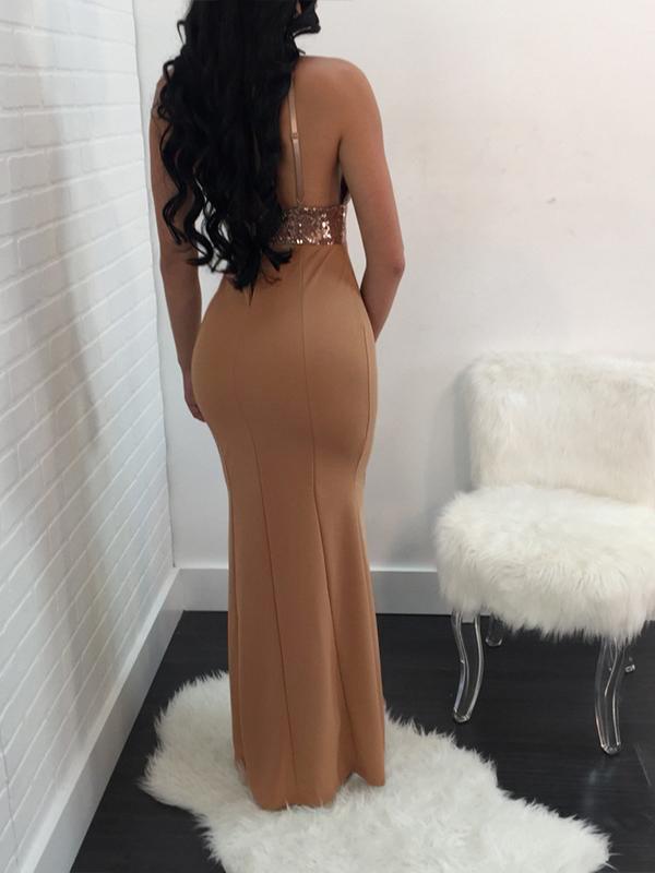 Sequin Shoulder-Strap Bodycon Backless Maternity Banquet Maxi Dress