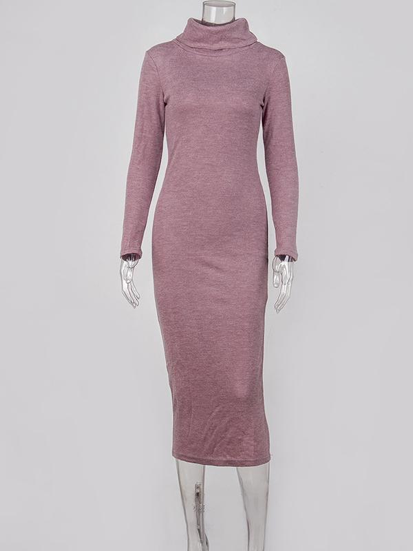 Seindeal Solid Bodycon Slit Crochet High Neck Fall Maternity Sweater Dress Casual Maxi