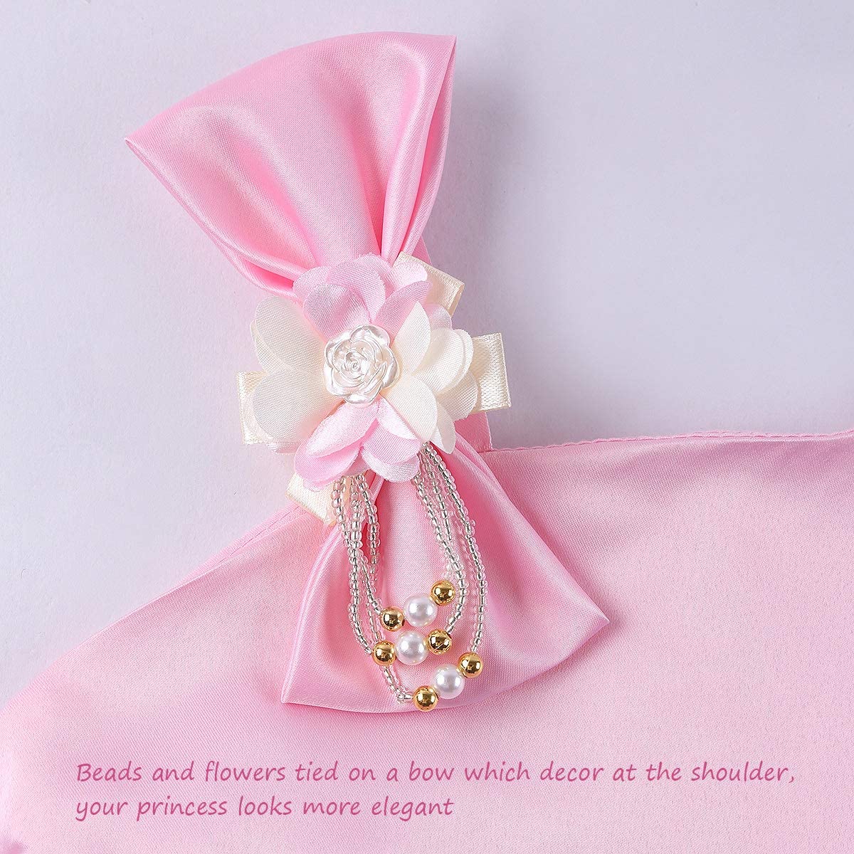 Girls Flower Dresses One Shoulder with Bowknot Princess Gown for Wedding Birthday Party 2-10Years