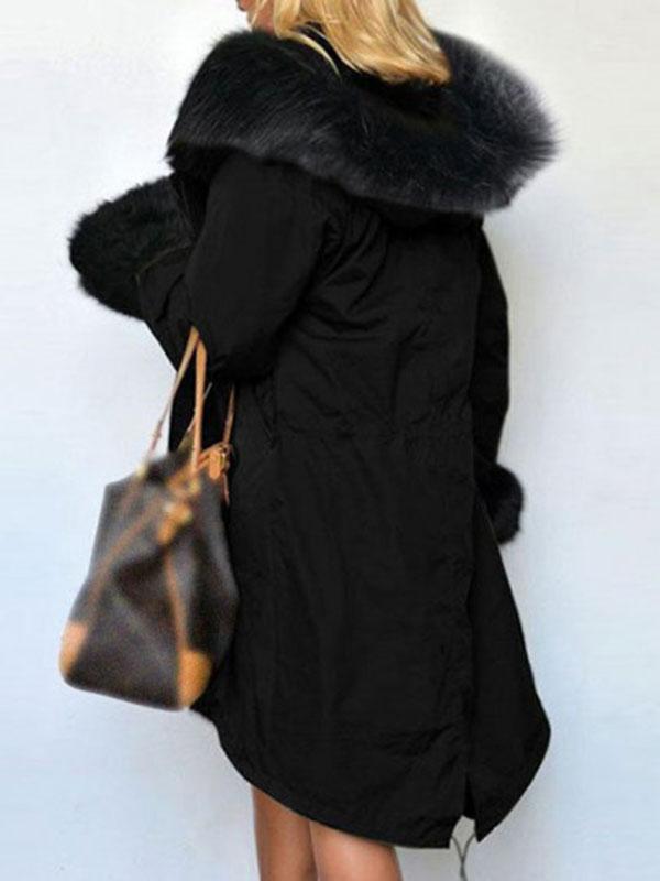 Solid Faux Fur Patchwork Hooded Long Sleeve Maternity Coat