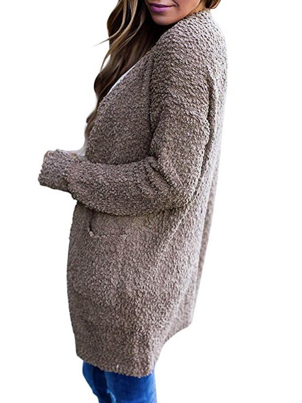 Seindeal Soild Pockets Collarless Long Sleeve Fashion Long Coat