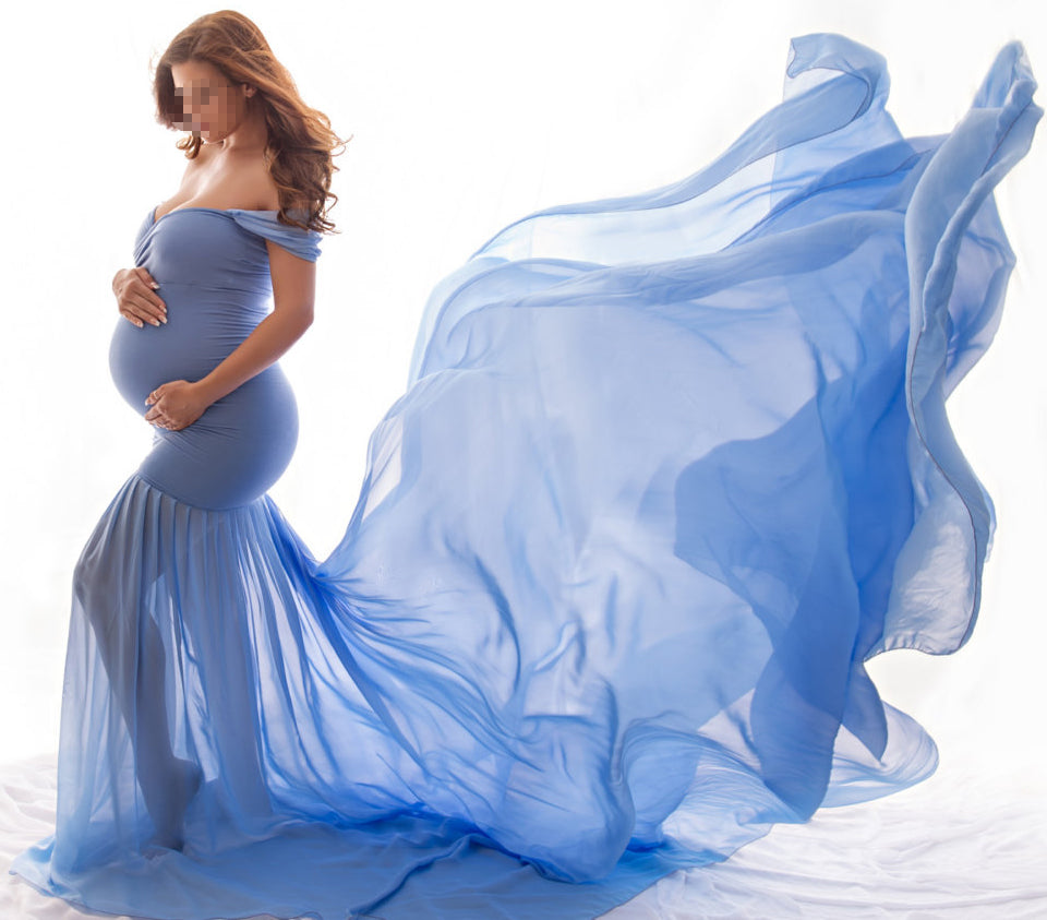 Seindeal Flowy Chiffon Draped Off-shoulder Baby Shower Red Maternity Dresses for Photoshoot