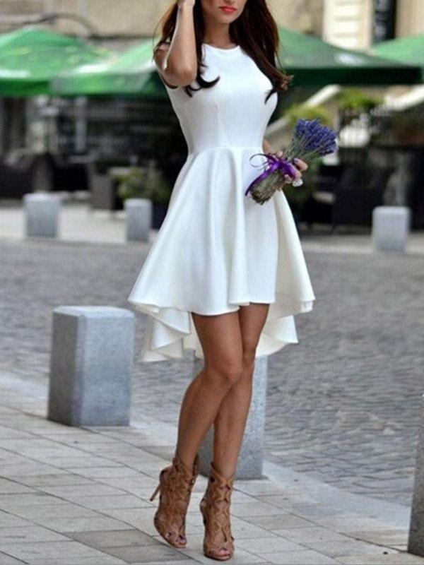 Seindeal Draped Zipper Round Neck Sleeveless Mullet Midi Dress Skater Dress Cocktail Dress Prom Dress Women Fashion