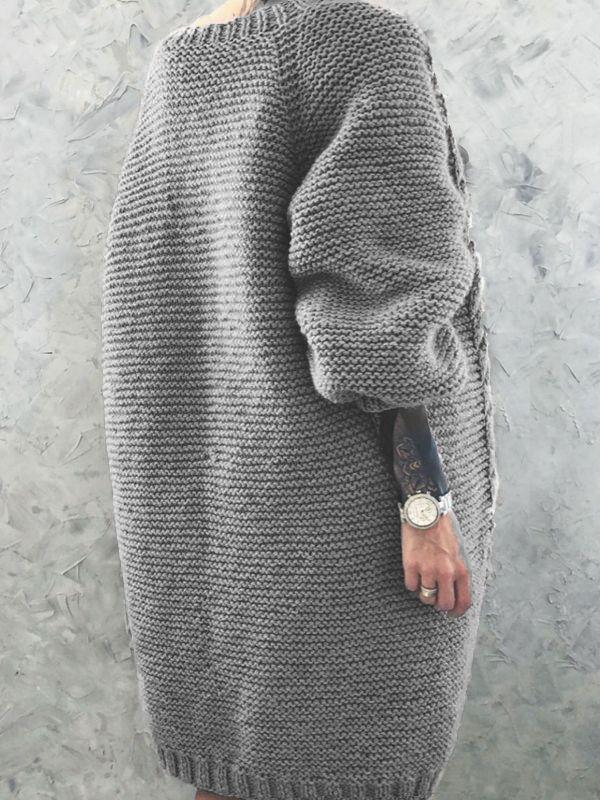 Seindeal Pockets Lantern Sleeve Cable Maternity Sweater Long Cardigan