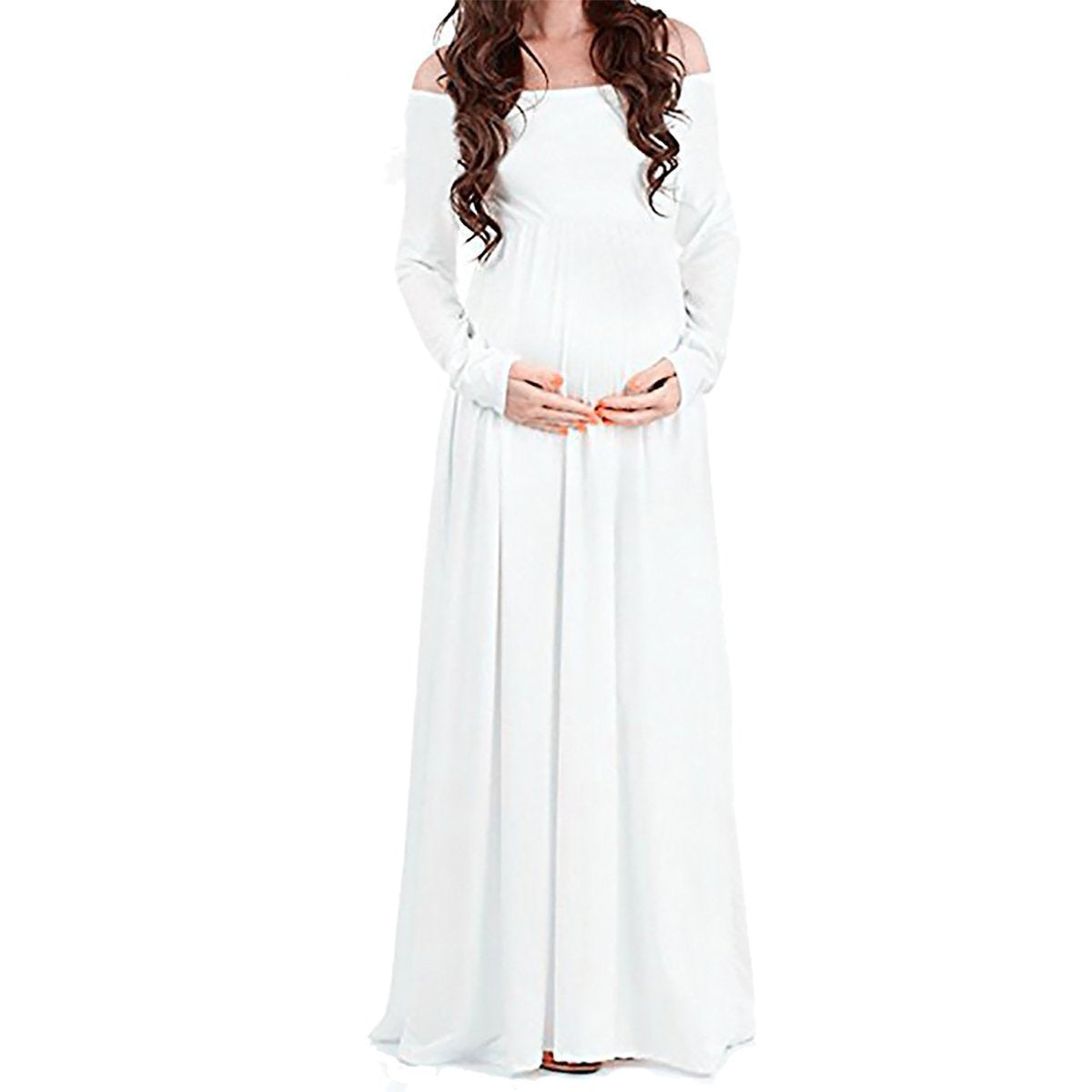Seindeal Draped Off Shoulder Maxi Maternity Dress for Babyshower