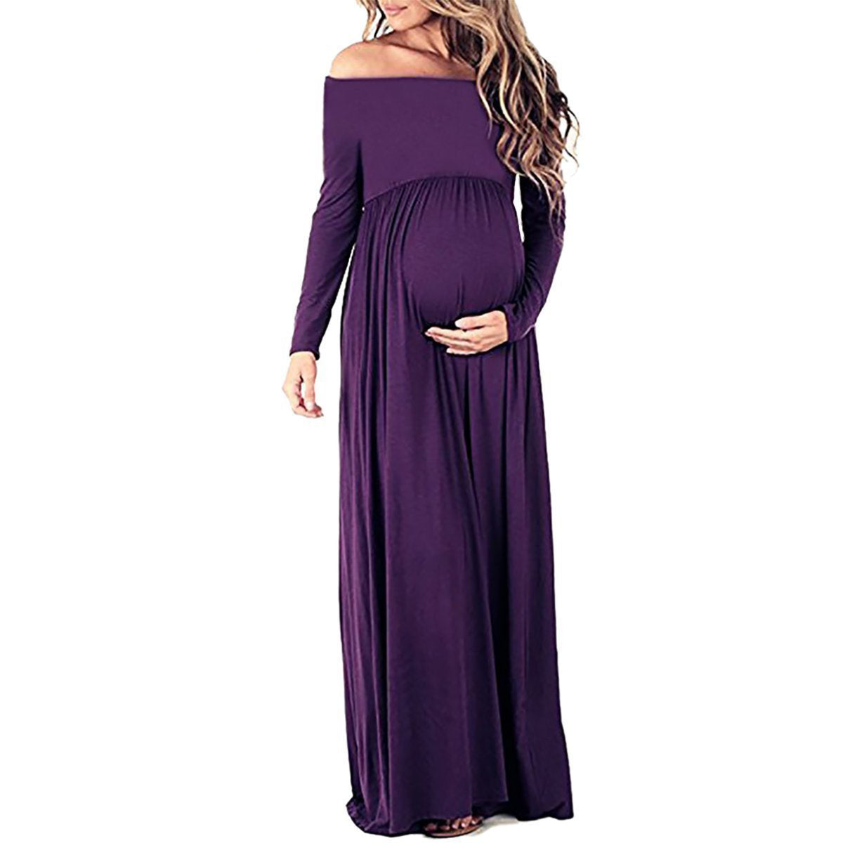 Seindeal Draped Off Shoulder Maxi Maternity Dress for Babyshower