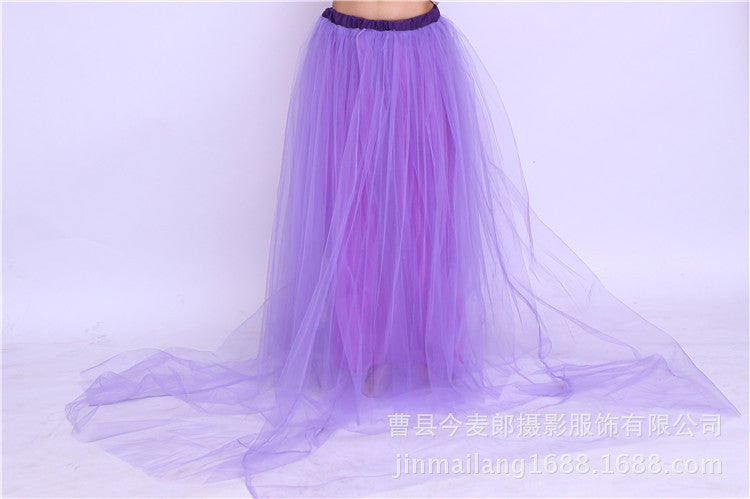 Seindeal Patchwork Grenadine Pleated Fluffy Puffy Tulle Maternity Skirt
