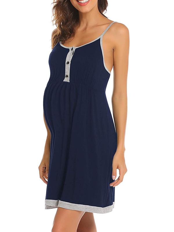 Buttons Spaghetti Strap Maternity Nursing Pajamas Casual Mini Dress
