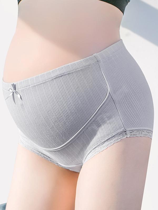 Seindeal Solid Color Lace Abdomen Supportive High Rise Stretch Maternity Panties