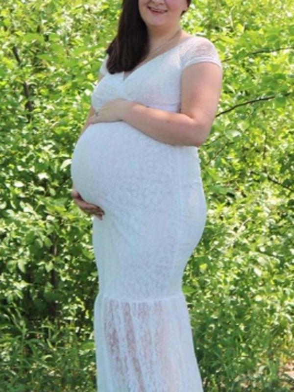 Seindeal Boho Pink Lace Plus Size Maternity Dress Cheap Pleated Bodycon Mermaid Maxi Dress for Photoshoot