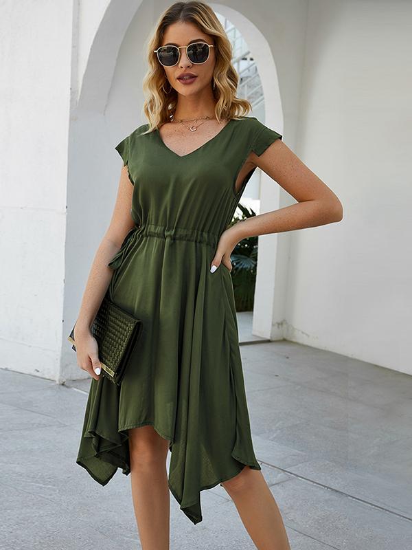 Seindeal Midi dress, summer dress, beach dress, drawstring irregular