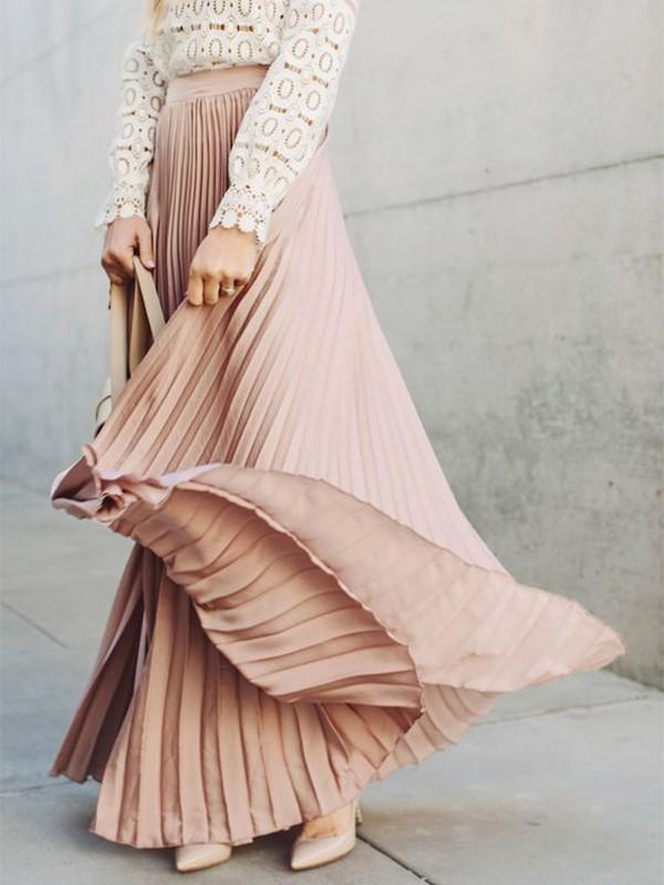 Seindeal Pleated A-Line Elegant Bohemian Skirt Long Party Pleated Skirt Maxi Skirt Beach Skirt