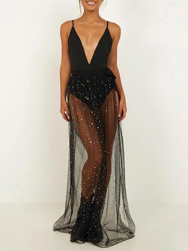 Seindeal The Skirts Starry Sky See Through Sashes Floor Length Ladies Fashion