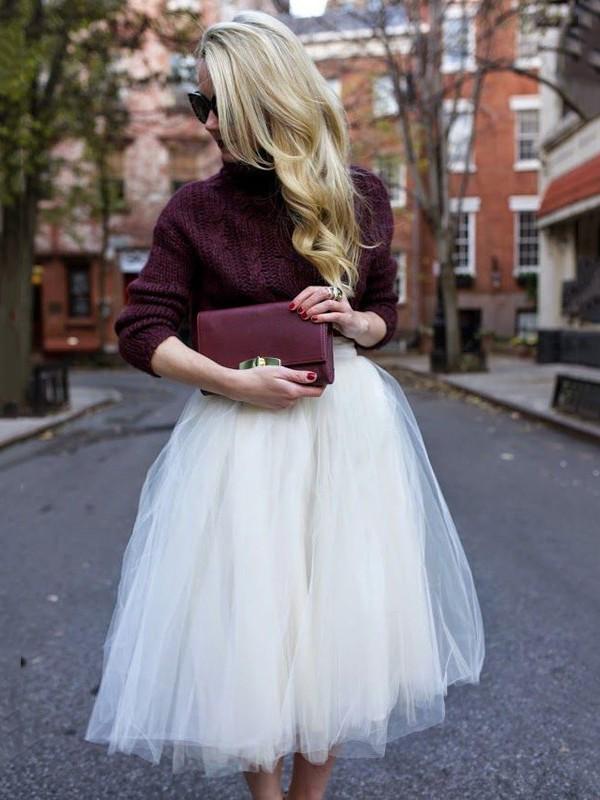 Seindeal White Solid Color Draped High Waisted Tutu Puffy Party Midi Skirt Women Elegant Tulle Skirt