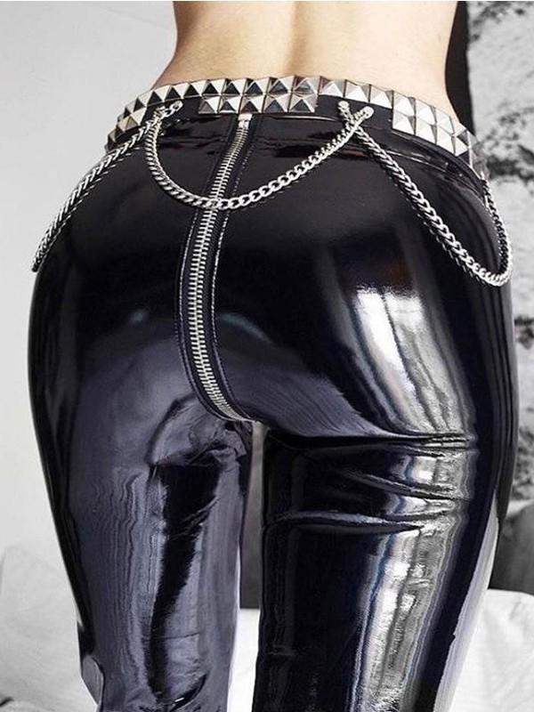Seindeal Black High Waist Fashion Skinny PU Leather Latex Long Leggings Women Pants with Back Zipper