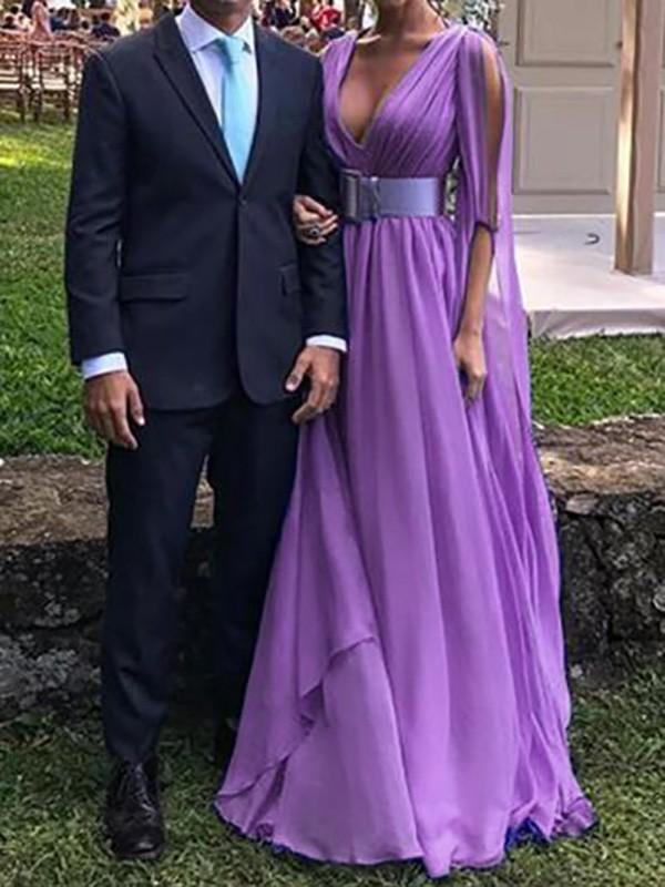 Seindeal Purple Cut Out Deep V Neck Chiffon Elegant Maxi Dress Evening Dress Ball Gown