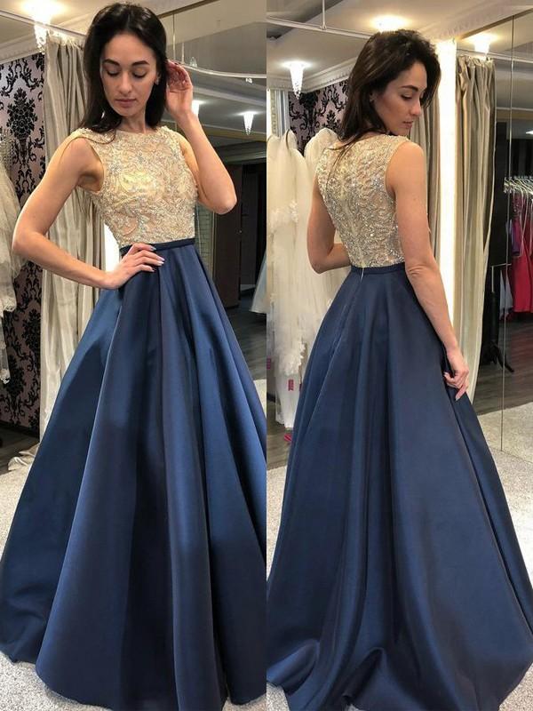 Seindeal Blue Beading Glitter Round Neck Sleeveless Elegant Maxi Dress Evening Dress Ball Gown