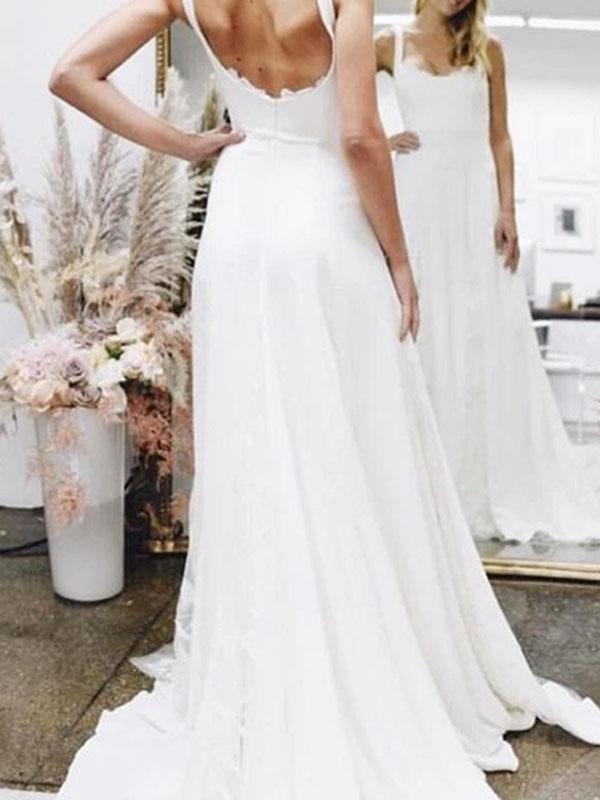 Patchwork Lace Backless Square Collar Sleeveless A-Line Maxi Dress Women Fashion Wedding Dress