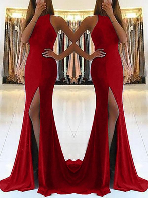 Cut Out Slit Round Neck Sleeveless Women Maxi Dresses Evening Dress Ball Gown