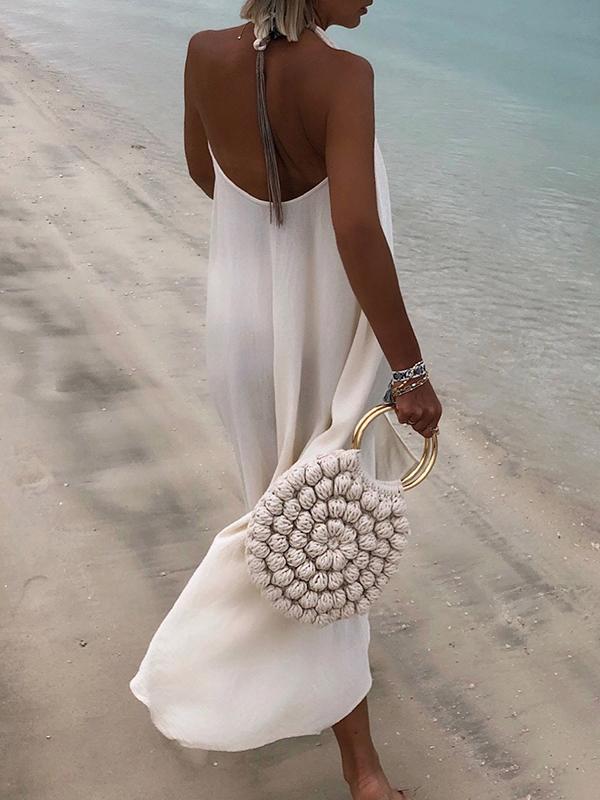 Backless Irregular Halter Sleeveless Maxi Dresses Women's Fashion Beach Dress
